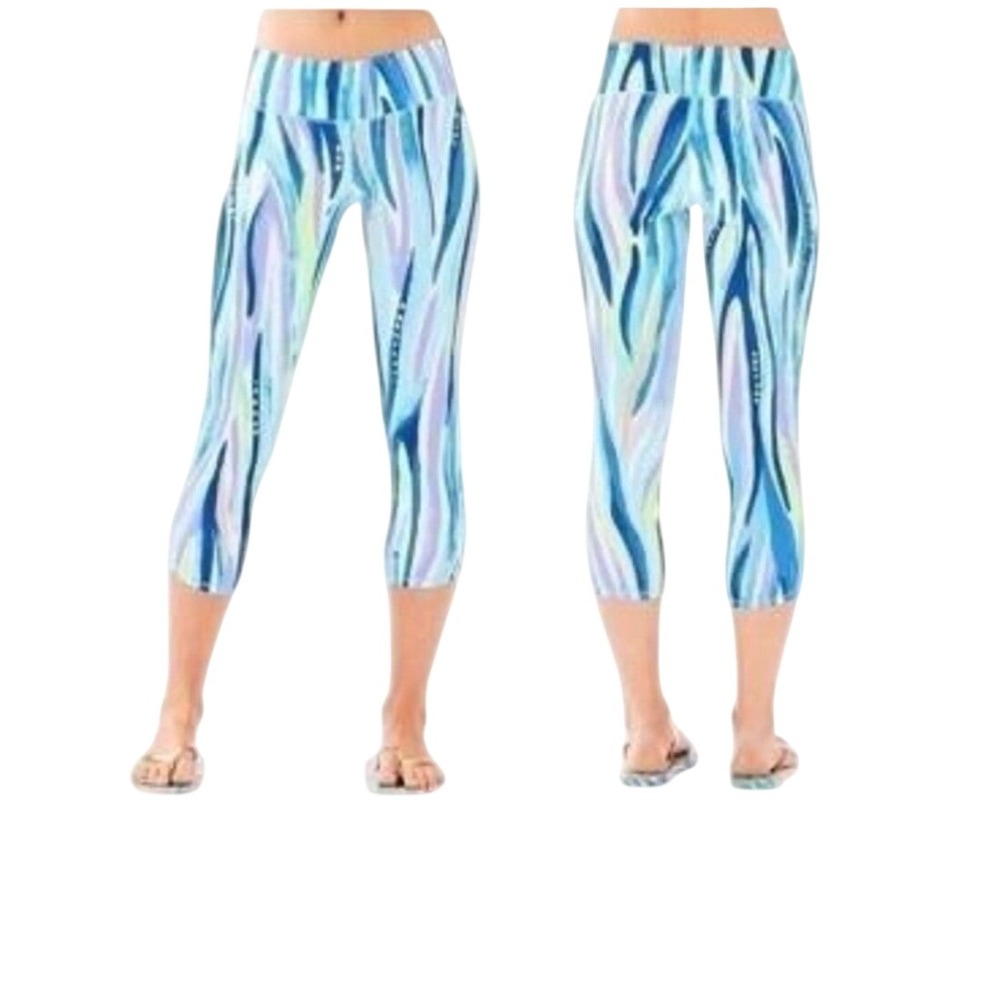 Lilly Pulitzer Luxletic Weekender Leggings Womens Small Blue Cropped Preppy Yoga - Picture 2 of 10